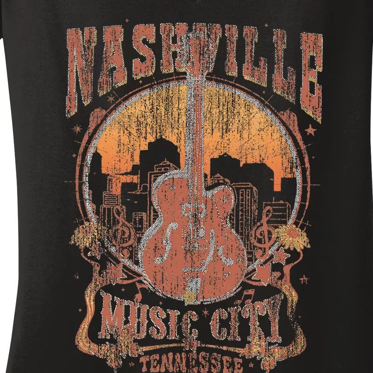 Nashville Tennessee Guitar Country Music City Guitarist Women's V-Neck T-Shirt