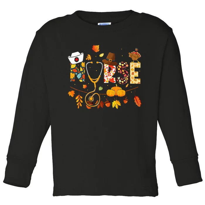 Nurse Thanksgiving  Health Worker Nursing Fall Turkey Toddler Long Sleeve Shirt