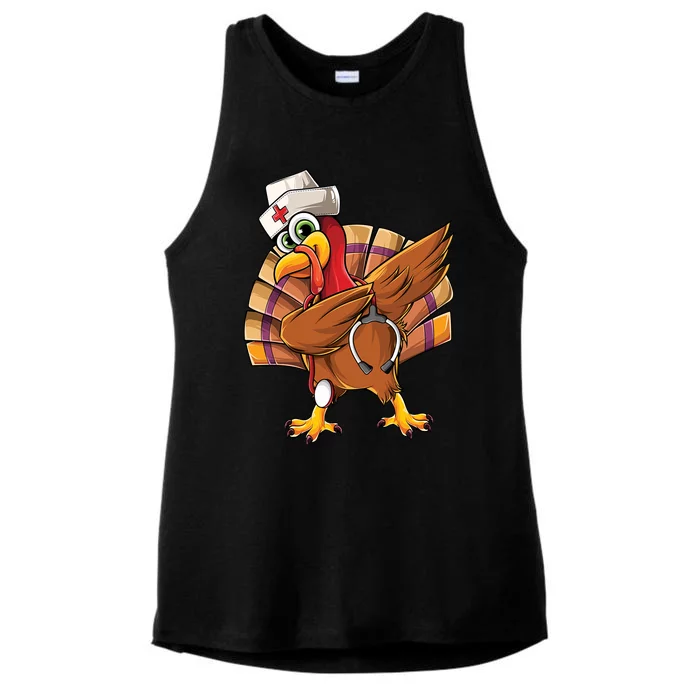 Nursing Thanksgiving Holiday Funny Gift Nurse Dabbing Turkey Funny Gift Ladies Tri-Blend Wicking Tank