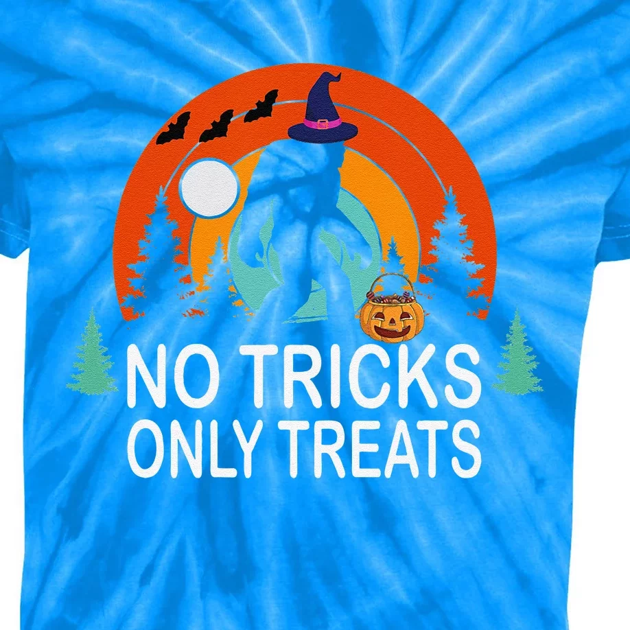 No Tricks Halloween Bigfoot Candy Basket Kids Tie-Dye T-Shirt