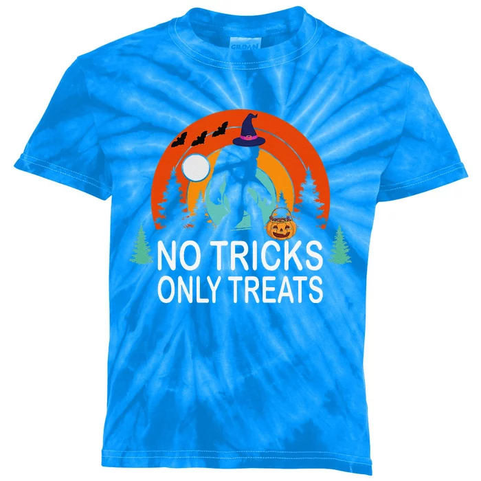 No Tricks Halloween Bigfoot Candy Basket Kids Tie-Dye T-Shirt