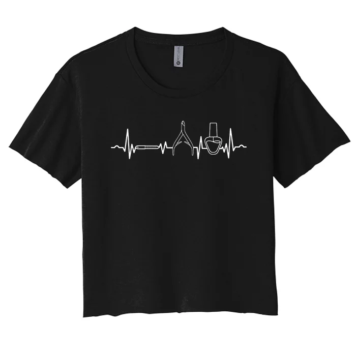 Nail Tech Heartbeat Manicure Nail Technician Polish Lover Women's Crop Top Tee