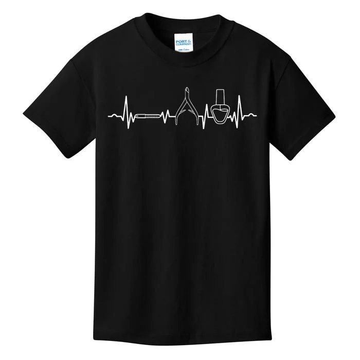 Nail Tech Heartbeat Manicure Nail Technician Polish Lover Kids T-Shirt