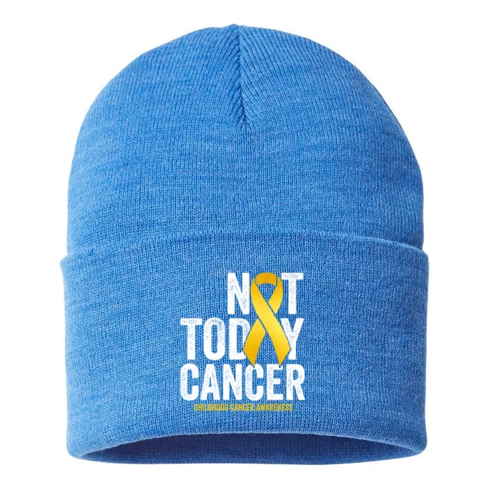 Not Today Hood Cancer Pediatric Cancer Golden Ribbon Gift Sustainable Knit Beanie