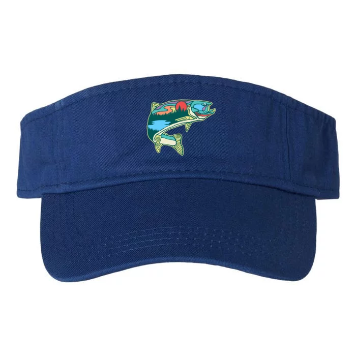 Nature Trout Illustration Vintage Fly Fishing Retro Graphic Gift Valucap Bio-Washed Visor