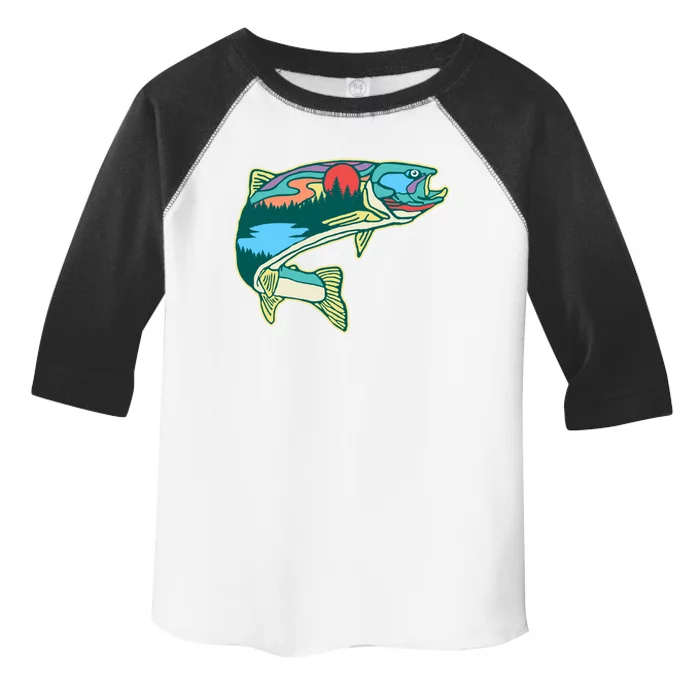 Nature Trout Illustration Vintage Fly Fishing Retro Graphic Gift Toddler Fine Jersey T-Shirt