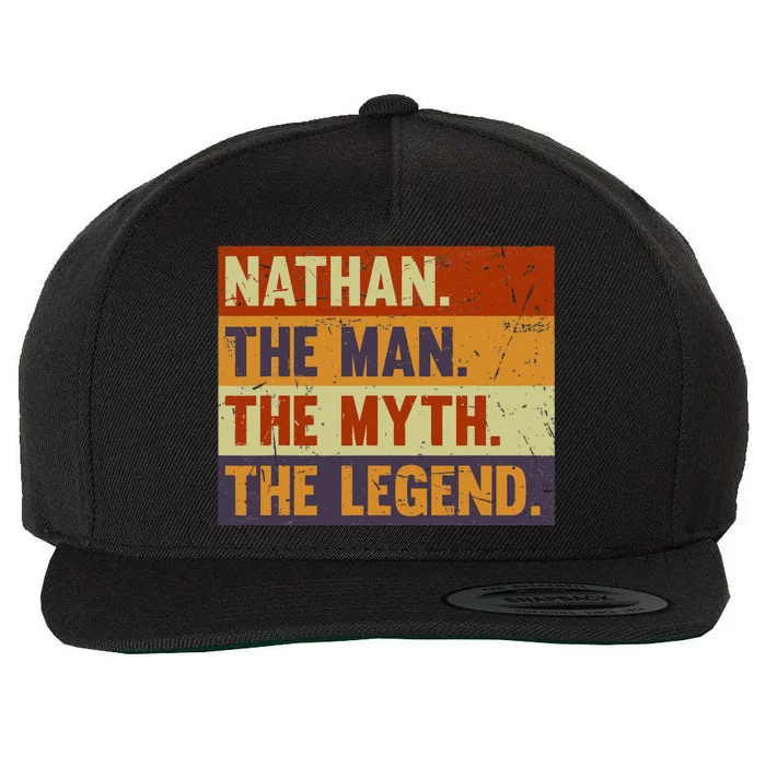 Nathan The Man The Myth The Legend Vintage Gift for Nathan Wool Snapback Cap