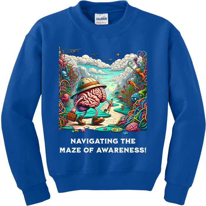 Navigating The Maze Of Awareness Brain Health Adventure Cool Gift Kids Sweatshirt