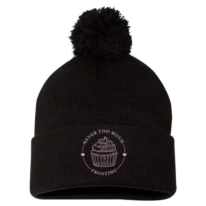 Never Too Much Frosting Cupcake Baker Pom Pom 12in Knit Beanie