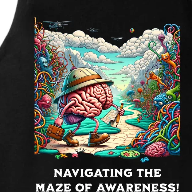 Navigating The Maze Of Awareness Brain Health Adventure Gift Ladies Tri-Blend Wicking Tank