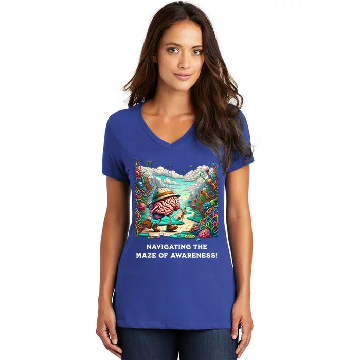 Navigating The Maze Of Awareness Brain Health Adventure Gift Women's V-Neck T-Shirt