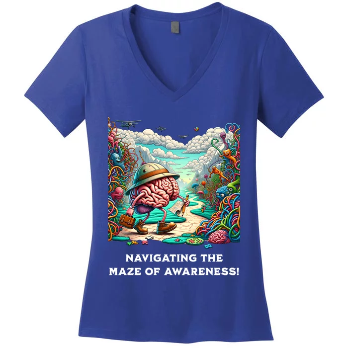 Navigating The Maze Of Awareness Brain Health Adventure Gift Women's V-Neck T-Shirt