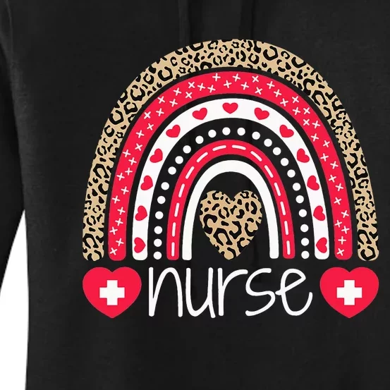 Nurse Tee Nurses Week Rainbow Leopard School Nurse Day Women's Pullover Hoodie