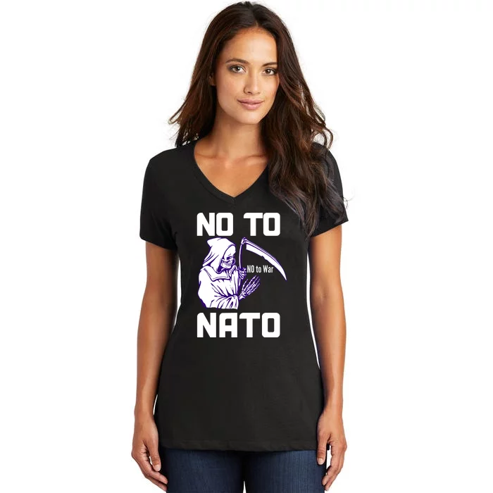 No To NATO Anti War Peace Ukraine Women's V-Neck T-Shirt