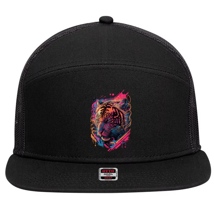 Neon Tiger 7 Panel Mesh Trucker Snapback Hat