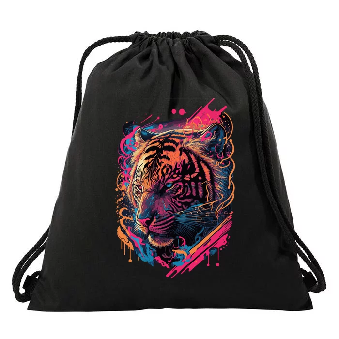 Neon Tiger Drawstring Bag