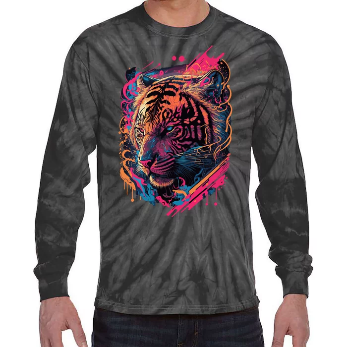 Neon Tiger Tie-Dye Long Sleeve Shirt