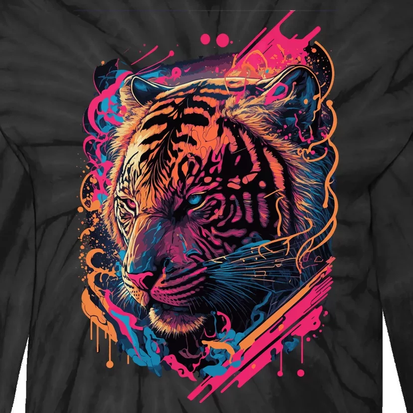 Neon Tiger Tie-Dye Long Sleeve Shirt