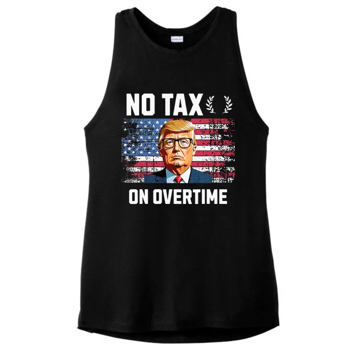 No Tax On Overtime Trump 2024 American Flag Ladies Tri-Blend Wicking Tank