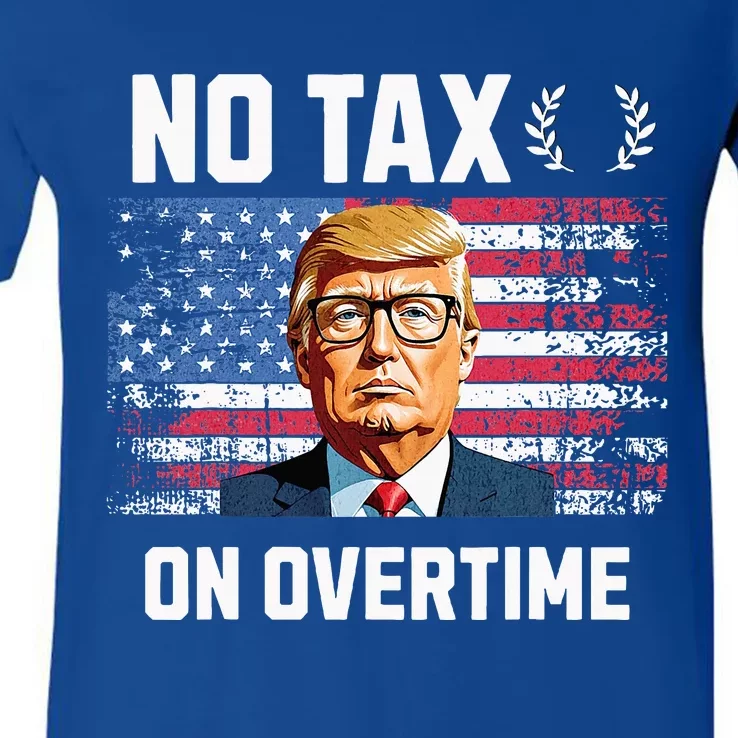 No Tax On Overtime Trump 2024 American Flag V-Neck T-Shirt