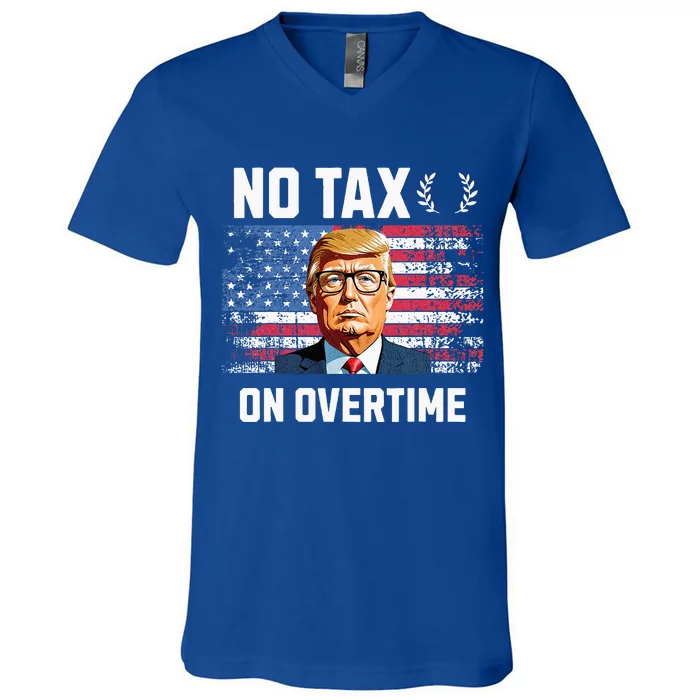 No Tax On Overtime Trump 2024 American Flag V-Neck T-Shirt