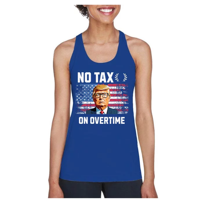 No Tax On Overtime Trump 2024 American Flag Women's Racerback Tank