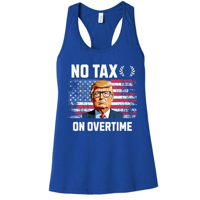 No Tax On Overtime Trump 2024 American Flag Women's Racerback Tank