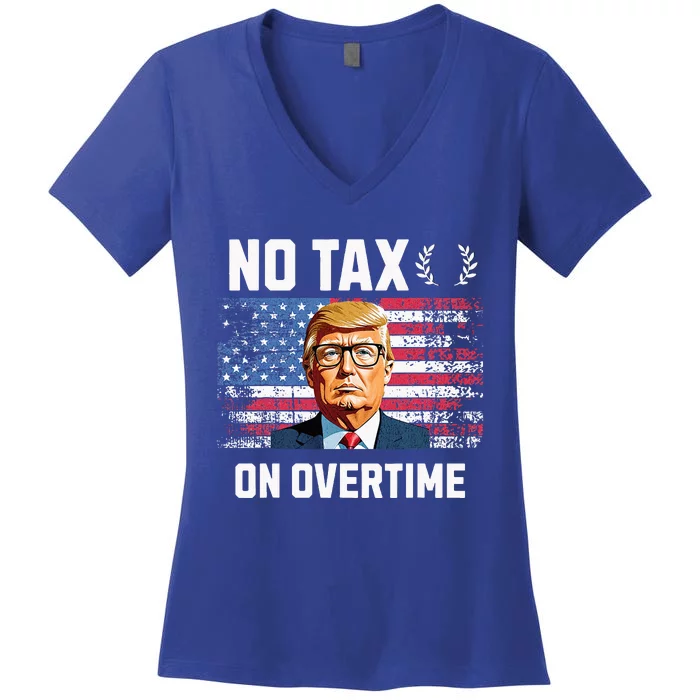 No Tax On Overtime Trump 2024 American Flag Women's V-Neck T-Shirt