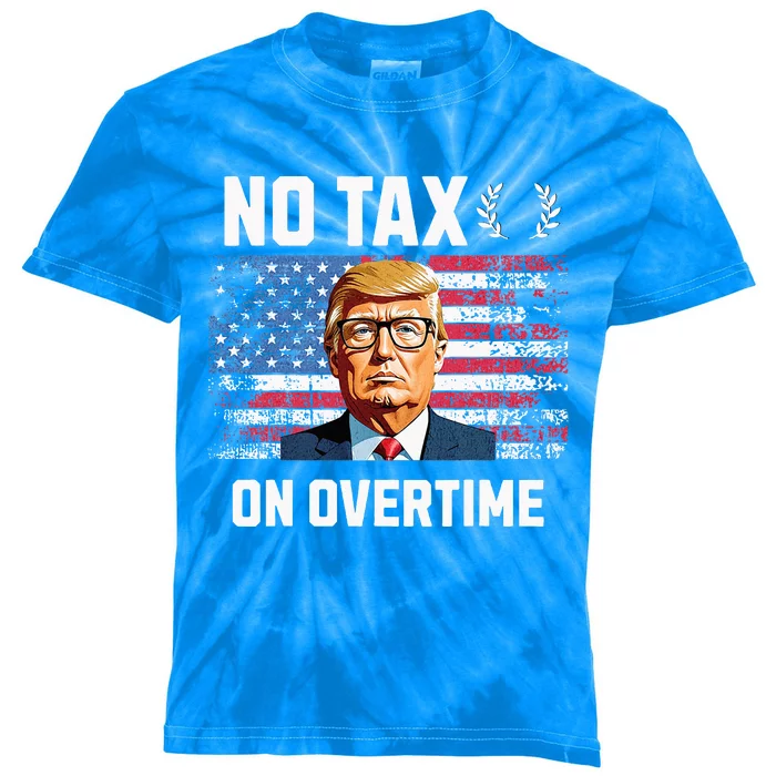 No Tax On Overtime Trump 2024 American Flag Kids Tie-Dye T-Shirt