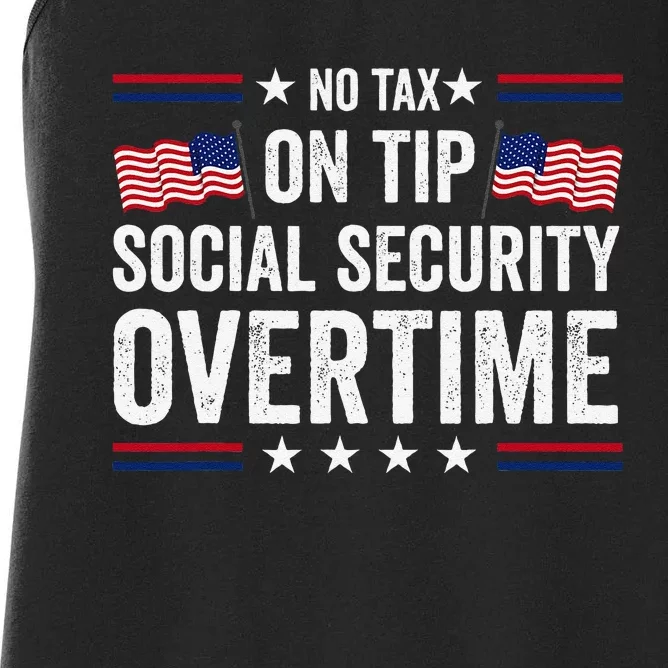 No Tax On Tips Social Security Overtime Trump 2024 Women's Racerback Tank