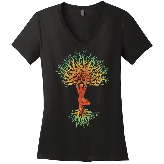 Nature Tree Of Life Yoga Colorful Women's V-Neck T-Shirt