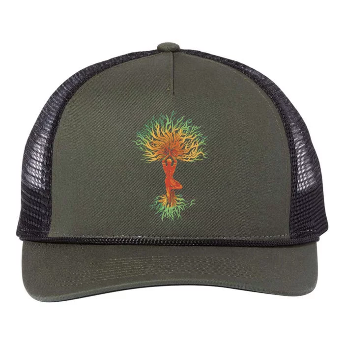 Nature Tree Of Life Yoga Colorful Retro Rope Trucker Hat Cap