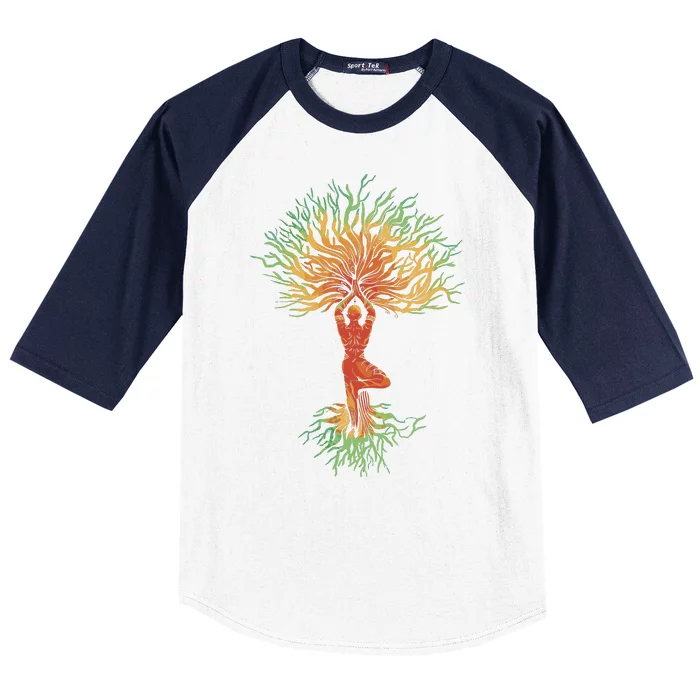 Nature Tree Of Life Yoga Colorful Baseball Sleeve Shirt