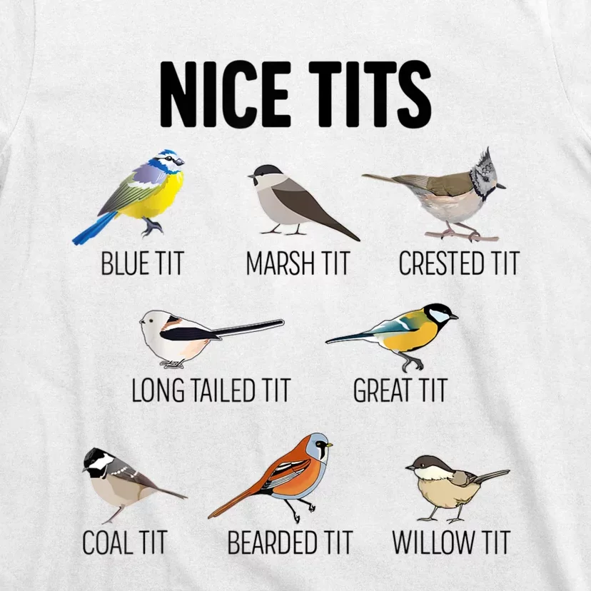 Nice Tits Pun Joke Funny Bird Lover Enthusiast Birdwatcher T-Shirt