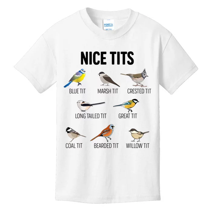 Teeshirtpalace Nice Tits Pun Joke Funny Bird Lover Enthusiast Birdwatcher Kids T-Shirt