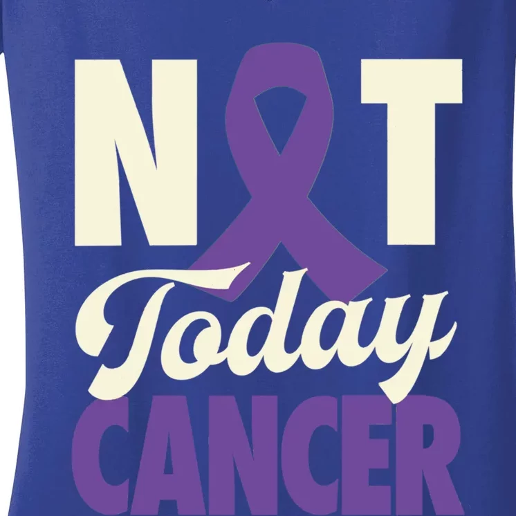 Not Today Pancreatic Cancer Purple Ribbon Awareness Gift Women's V-Neck T-Shirt