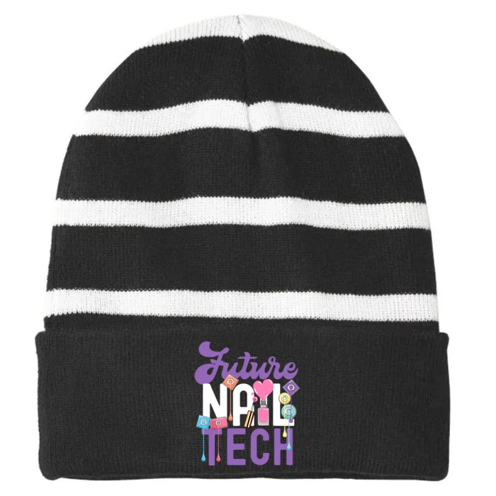 Nail Tech Quote Work Uniform Nail Polish Future Striped Beanie with Solid Band