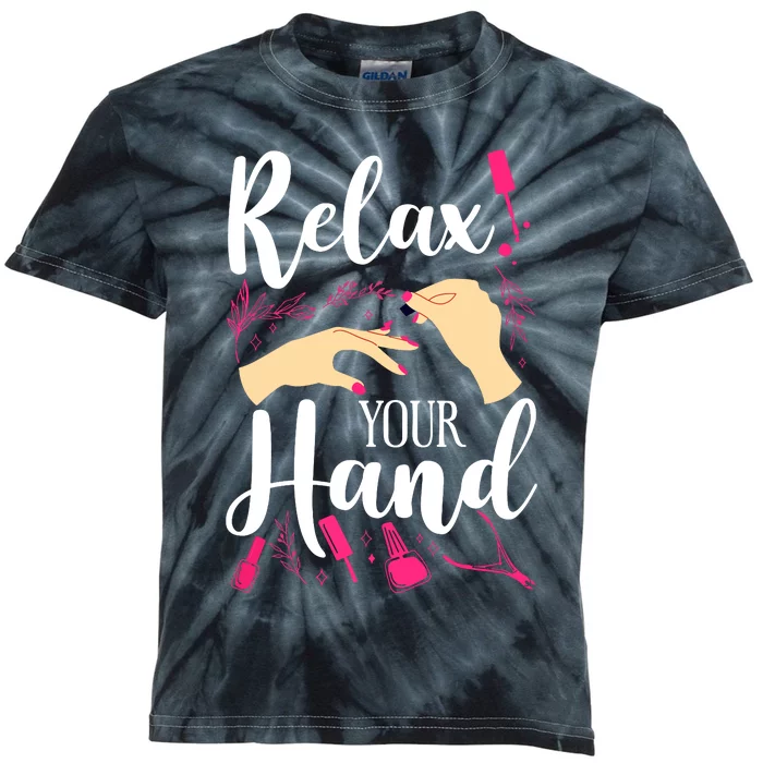 Nail Tech Quote Work Uniform Nail Polish Kids Tie-Dye T-Shirt