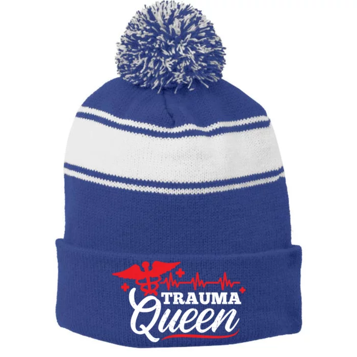 Nurse Trauma Queen Gift Stripe Pom Pom Beanie