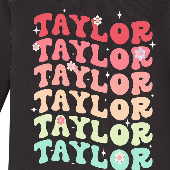 Name T.AYLOR Retro Groovy 80's 70's Colourful Baby Long Sleeve Bodysuit