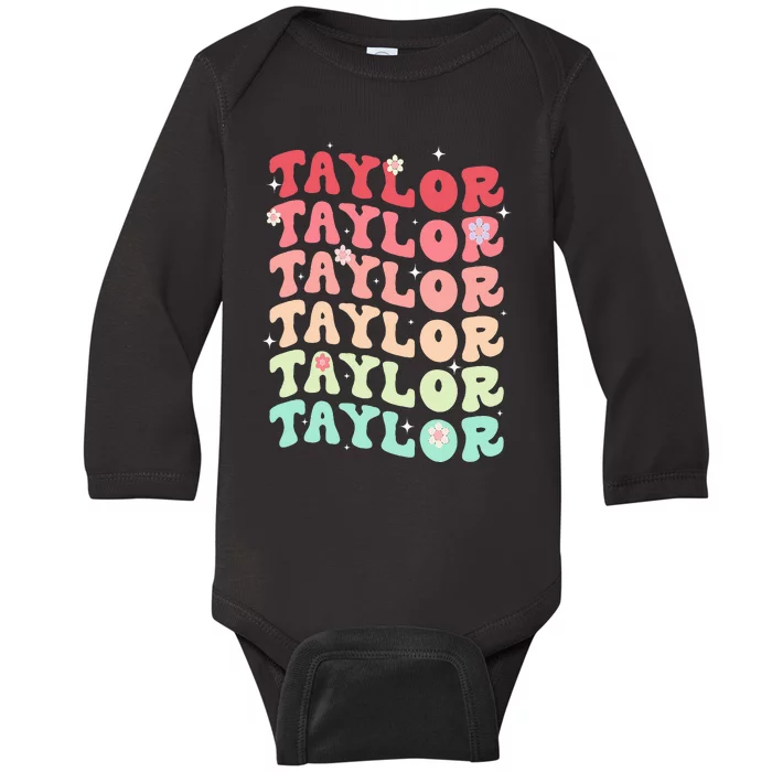 Name T.AYLOR Retro Groovy 80's 70's Colourful Baby Long Sleeve Bodysuit