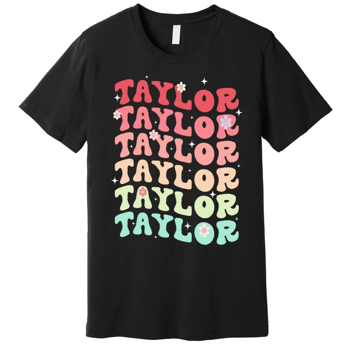 Name T.AYLOR Retro Groovy 80's 70's Colourful Premium T-Shirt