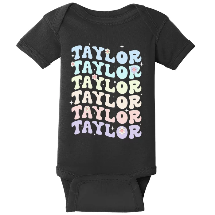 Name T.AYLOR Retro Groovy 80's 70's Colourful Baby Bodysuit