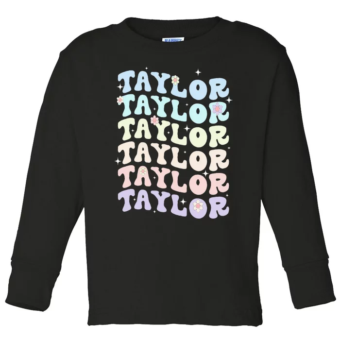 Name T.AYLOR Retro Groovy 80's 70's Colourful Toddler Long Sleeve Shirt