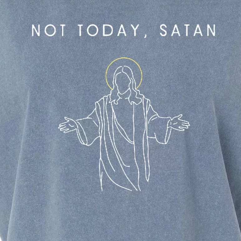 Not Today Satan Jesus Halo Illustration Minimalist Garment-Dyed Women's Muscle Tee