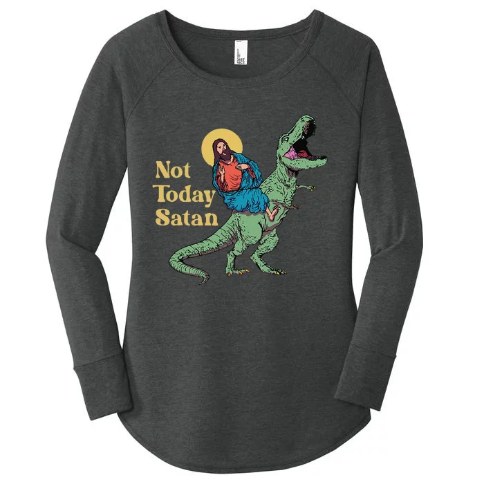 Not Today Satan Jesus Riding Dinosaur T Rex Funny Sarcastic Women's Perfect Tri Tunic Long Sleeve Shirt