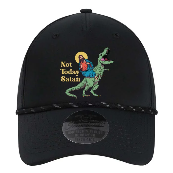 Not Today Satan Jesus Riding Dinosaur T Rex Funny Sarcastic Performance The Dyno Cap