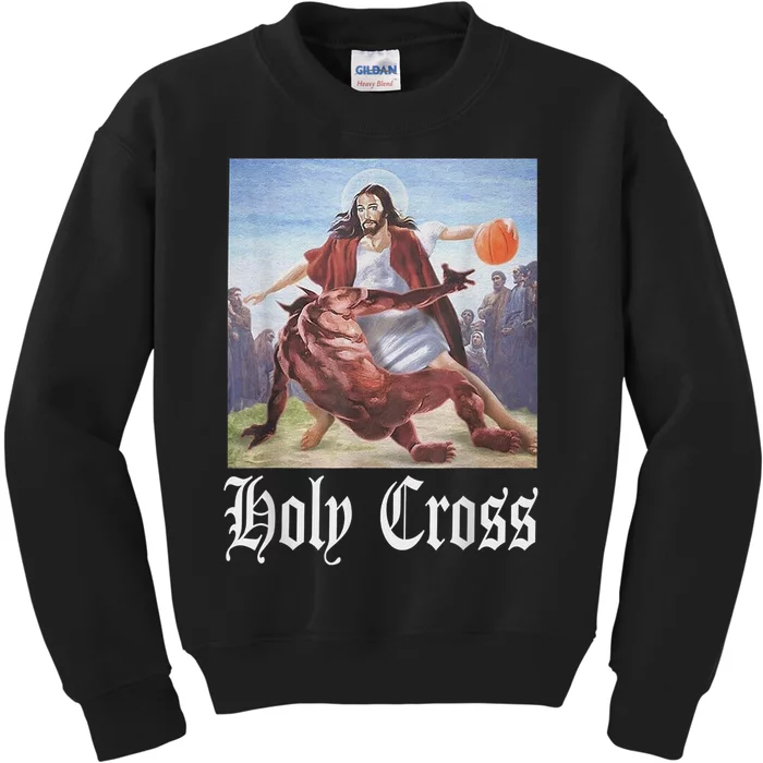 Not Today Satan Jesus Crossover Basketball Holy Cross Kids Sweatshirt