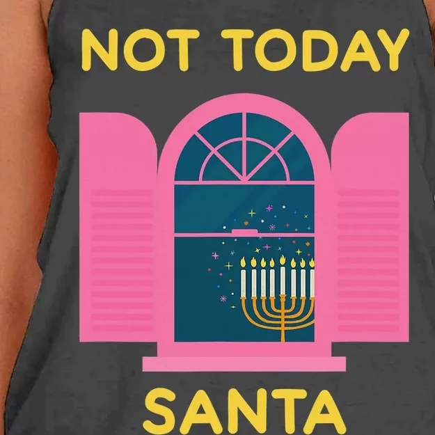 Not Today Santa Jewish Hanukkah Menorah Lights Dreidel Latke Women's Knotted Racerback Tank