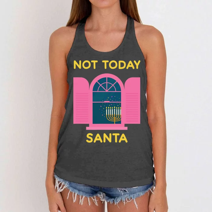 Not Today Santa Jewish Hanukkah Menorah Lights Dreidel Latke Women's Knotted Racerback Tank